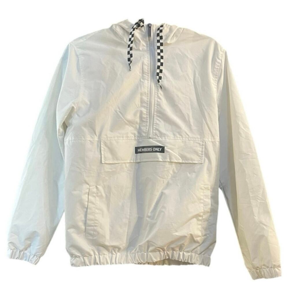 Members Only White Black Windbreaker Jacket XS Quarter Zip Hooded Pullover - Picture 3 of 14